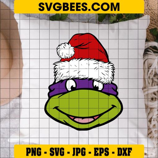 Santa Donatello Svg, Christmas Ninja Turtles Face Svg, TMNT Xmas Svg on Pillow