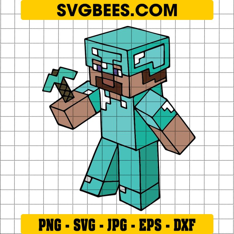 Steve with Pickaxe Diamond Svg, Minecraft Pickaxe Diamond Svg, Minecraft Svg
