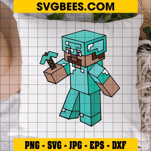 Steve with Pickaxe Diamond Svg, Minecraft Pickaxe Diamond Svg, Minecraft Svg on Pillow
