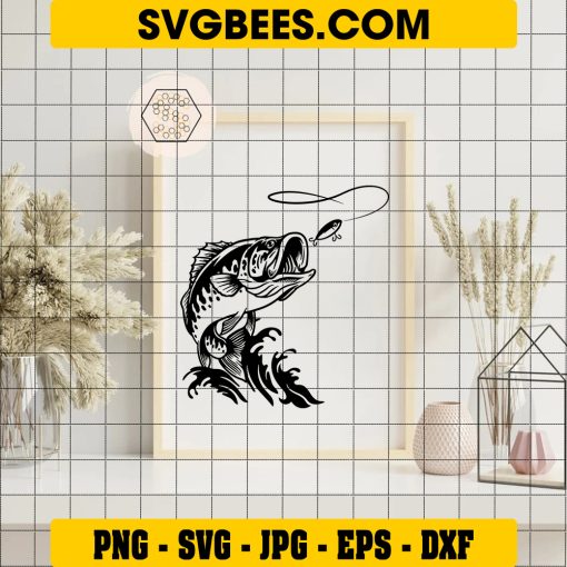 Bass Fishing Svg, Fish Svg, Hook Fresh Water Hunting Largemouth Smallmouth Striped Svg Png Dxf Eps on Frame