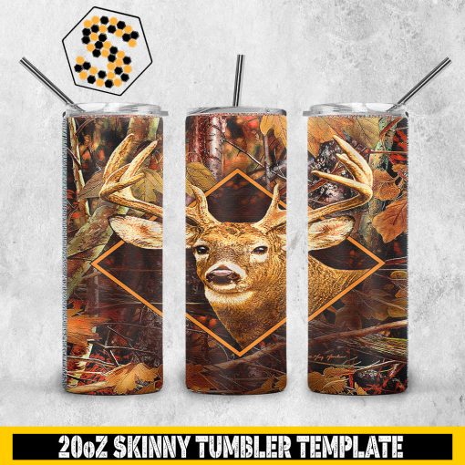 Deer Hunting 20oz Skinny Tumbler Template PNG, Hunting Lover Template PNG File Digital Download