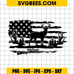 Deer Hunting SVG, Hunting SVG, Deer SVG, Distress USA Flag SVG, Riffle SVG, Deer Antlers SVG, Deer Vector, Deer Hunting Clipart