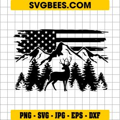 Deer Hunting Svg, Hunting Svg, Deer Svg File, Cricut Deer Svg, Deer Cut File, Hunting Cut File, Mountains Svg, Flag Svg, American Flag Hunting Svg