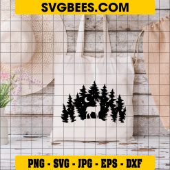 Deer In The Forest SVG, Deer Silhouette SVG, Pine Trees SVG, Stag SVG, Hunting SVG, Buck SVG Digital Download on Bag