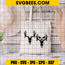 Deer Skull Svg Cut Files, Deer Head Skull Svg, Skull Animal Svg, Deer Antler Skull Svg, Deer Hunting Svg, Hunting Svg, Skull Cut File on Bag