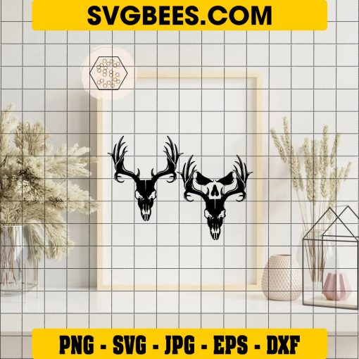 Deer Skull Svg Cut Files, Deer Head Skull Svg, Skull Animal Svg, Deer Antler Skull Svg, Deer Hunting Svg, Hunting Svg, Skull Cut File on Frame