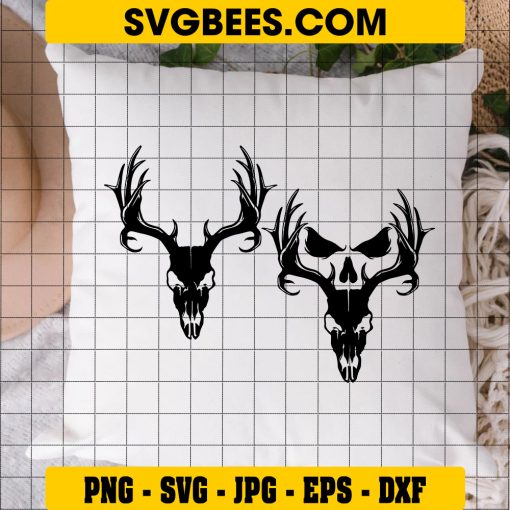 Deer Skull Svg Cut Files, Deer Head Skull Svg, Skull Animal Svg, Deer Antler Skull Svg, Deer Hunting Svg, Hunting Svg, Skull Cut File on Pillow