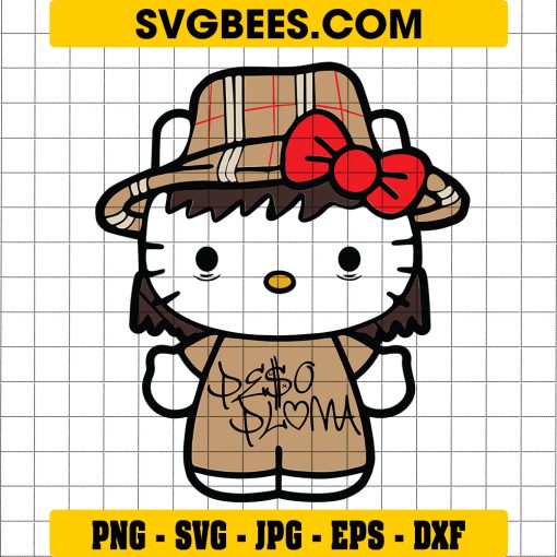 Peso Pluma Hello Kitty Burberry Hat SVG, Peso Pluma Kitty Cat SVG, Regional Mexican Music SVG PNG DXF EPS