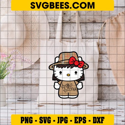 Peso Pluma Hello Kitty Burberry Hat SVG, Peso Pluma Kitty Cat SVG, Regional Mexican Music SVG PNG DXF EPS on Bag