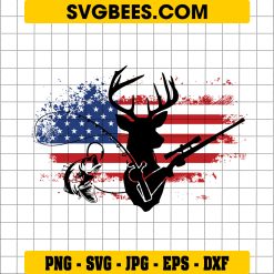 US Fishing Hunting Flag Svg, Deer Head Svg, Deer Svg Clipart For Cricut, Fishing Svg, Hunting Rifle Svg Png Dxf Eps