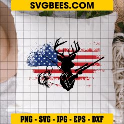 US Fishing Hunting Flag Svg, Deer Head Svg, Deer Svg Clipart For Cricut, Fishing Svg, Hunting Rifle Svg Png Dxf Eps on Pillow