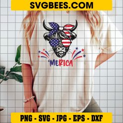 American Flag Highland Cow SVG PNG, Patriotic Highland Cow SVG, Funny 4th Of July DXF SVG PNG EPS on Shirt