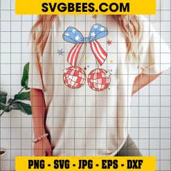 Coquette 4th Of July Svg, Cherry With Bowtie Svg, American Girly Svg on shirt