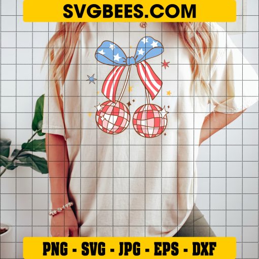 Coquette 4th Of July Svg, Cherry With Bowtie Svg, American Girly Svg on shirt