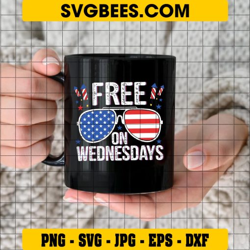 Free On Wednesdays SVG PNG, Sunglass American Flag SVG, 4th Of July DXF SVG PNG EPS on Cup