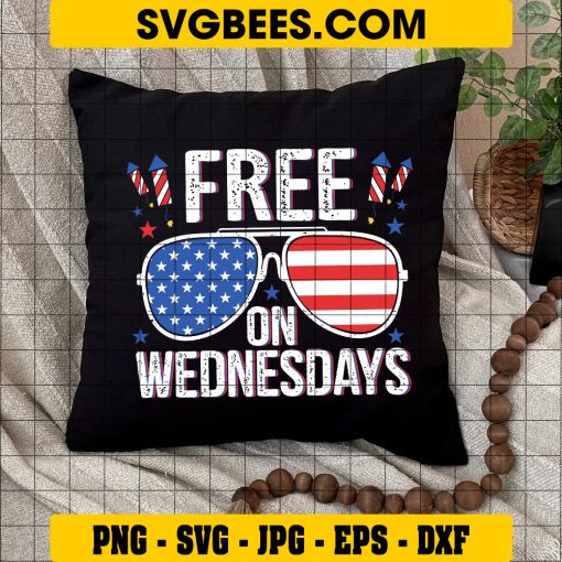 Free On Wednesdays SVG PNG, Sunglass American Flag SVG, 4th Of July DXF SVG PNG EPS on Pillow