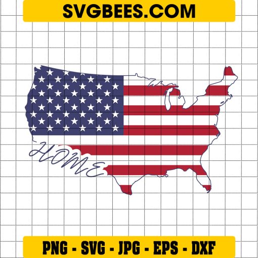 Home USA Map Svg, USA Patriotic Svg, 4th of July Svg