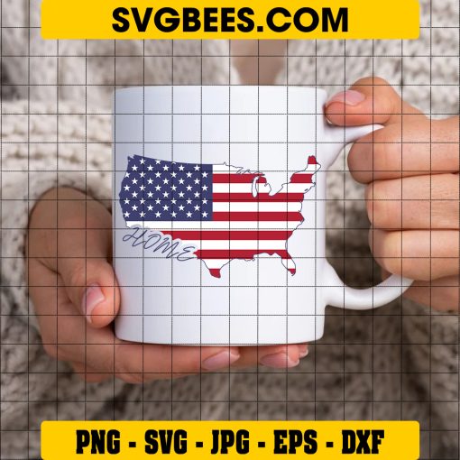 Home USA Map Svg, USA Patriotic Svg, 4th of July Svg on Cup