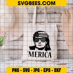 MERICA TRUMP SVG PNG, Trump Happy 4th Of July SVG, Trump American Flag DXF SVG PNG EPS on Bag