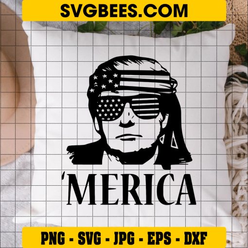 MERICA TRUMP SVG PNG, Trump Happy 4th Of July SVG, Trump American Flag DXF SVG PNG EPS on Pillow