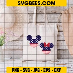 Mickey And Minnie Mouse Merica SVG PNG, Disney Mouse 4th Of July SVG, American Flag Disney Mouse DXF SVG PNG EPS on Bag