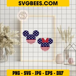 Mickey And Minnie Mouse Merica SVG PNG, Disney Mouse 4th Of July SVG, American Flag Disney Mouse DXF SVG PNG EPS on Frame