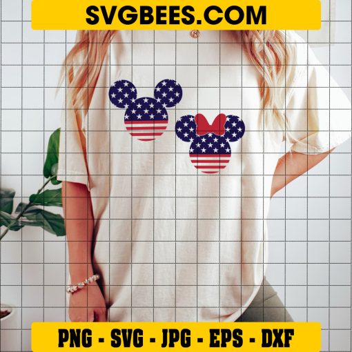 Mickey And Minnie Mouse Merica SVG PNG, Disney Mouse 4th Of July SVG, American Flag Disney Mouse DXF SVG PNG EPS on Shirt