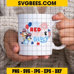 Retro Bluey Bingo 4th Of July SVG PNG, Red White Bluey And Bingo SVG, 4th Of July Fireworks DXF SVG PNG EPS on Cup