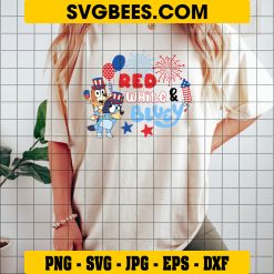 Retro Bluey Bingo 4th Of July SVG PNG, Red White Bluey And Bingo SVG, 4th Of July Fireworks DXF SVG PNG EPS on Shirt