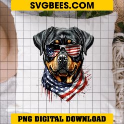 Rottweiler 4th Of July PNG, Dog Cool American Flag Glasses PNG, Patriotic Rottweiler PNG on Pillow