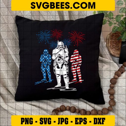 Stormtroopers 4th Of July SVG PNG, Star Wars Stormtroopers Fireworks SVG, American Flag Stormtrooper DXF SVG PNG EPS on Pillow