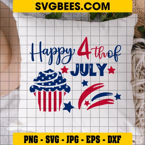 US Flag Cupcake Svg, Baby 4th of July Svg, Happy Birthday Svg on pillow