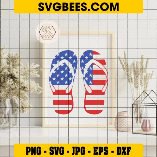 US Flag Flip Flops Svg, 4th of July Svg, Independence Day Svg on Frame