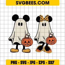 Mickey Minnie Mouse Trick Or Treat SVG, Disney Mouse Ghost SVG, Retro Halloween SVG, Pumpkin Ghost PNG SVG EPS DXF
