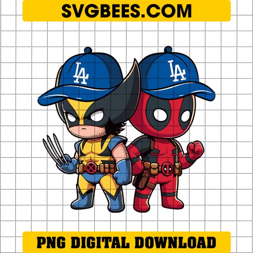 Cute Deadpool And Wolverine Los Angeles Dodgers PNG, Superhero Dodgers PNG, Deadpool And Wolverine Baseball PNG