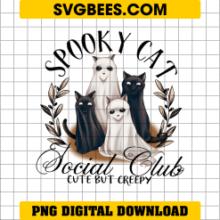 Halloween Cats PNG, Spooky Cat Social Club PNG, Goth Halloween Cute But Creepy PNG, Black N White Witchy Cats PNG