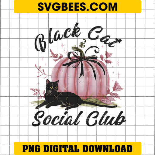 Black Cat Social Club PNG, Coquette Black Cat Social Club Pumpkin PNG