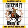 Creepin It Country Png, Vintage Western Pumpkin Skull Png