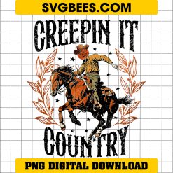Creepin It Country Png, Vintage Western Pumpkin Skull Png