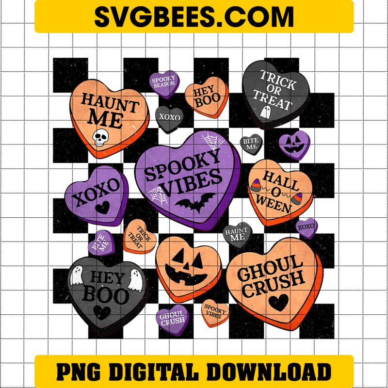 Candy Hearts Halloween PNG, Retro Spooky Vibes Halloween PNG, Spooky Candy Heart PNG