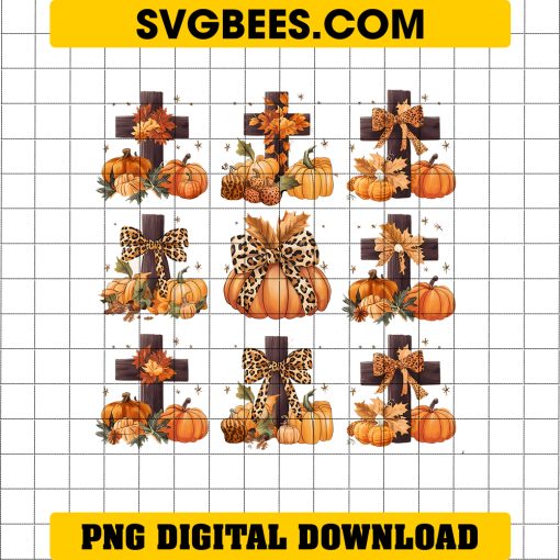 Coquette Bow Pumpkin PNG, Christian Cross Leaves Pumpkins Thanksgiving PNG, Pumpkin Coquette Bow PNG