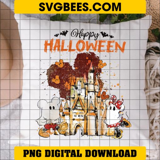 Funny Disney Watercolor Castle Mickey Minnie Ghost PNG