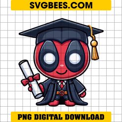 Cute Chibi Deadpool Graduation PNG, Superhero Graduation 2024 PNG