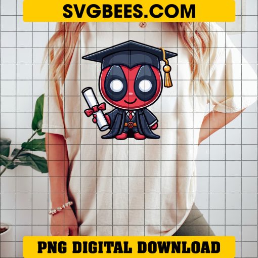 Cute Chibi Deadpool Graduation PNG, Superhero Graduation 2024 PNG on shirt