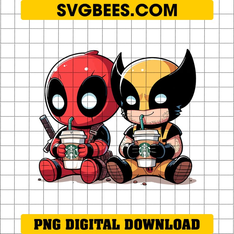 Deadpool And Wolverine Drink Starbucks Coffee PNG, Wolverine And Deadpool Coffee SVG