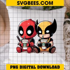 Deadpool And Wolverine Drink Starbucks Coffee PNG, Wolverine And Deadpool Coffee SVG on pillow