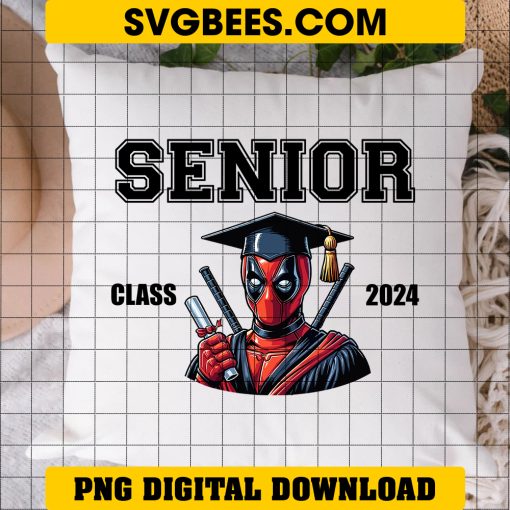 Deadpool Graduation 2024 PNG, Superhero Graduation PNG, Senior Class 2024 PNG on pillow