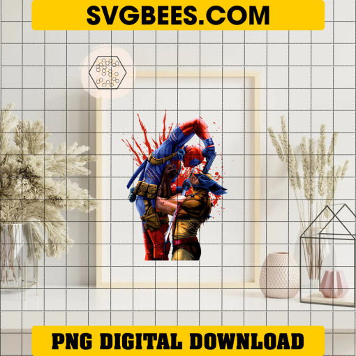 Deadpool and Wolverine Bloody PNG on frame