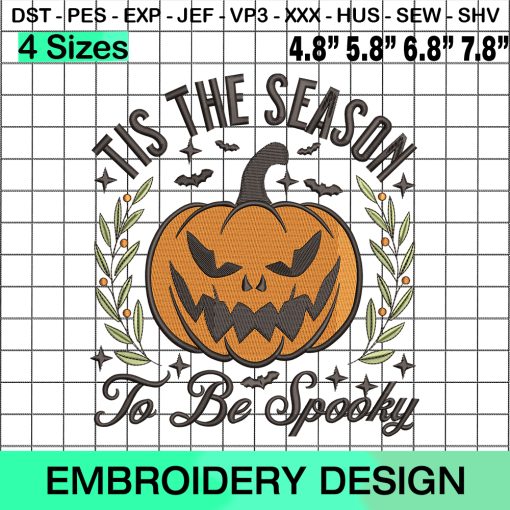 Tis The Season To Be Spooky, Hello Pumpkin Face Embroidery Design