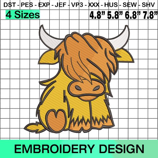 Highland Cow Embroidery, Baby Highland Cow Embroidery Design